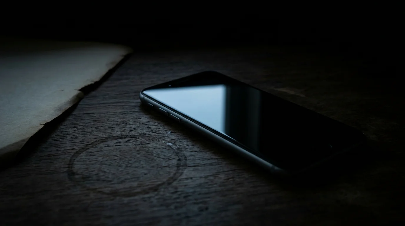 Smartphone lying face-down on a dark wooden surface under low light suggesting an unregulated platform