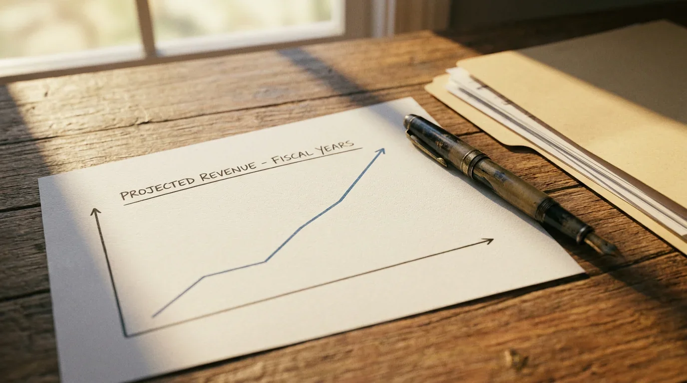 Simple printed line chart showing rising gambling duty revenue projections over several fiscal years on a desk
