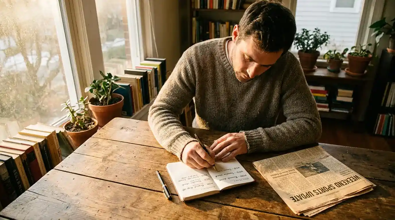 UK punter at a desk planning his deposit timeline across a Masters week with handwritten daily notes in a small notebook
