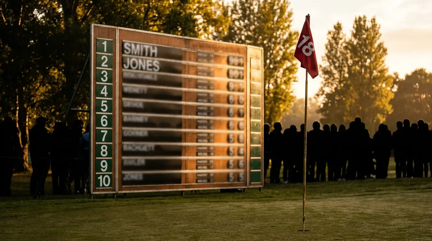 Closing tournament leaderboard at a UK golf event with the top ten finishing positions visible