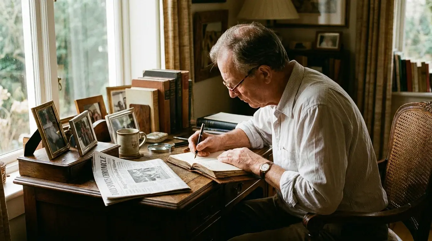 UK punter writing in a small ledger to track bankroll units across an opening day of golf betting