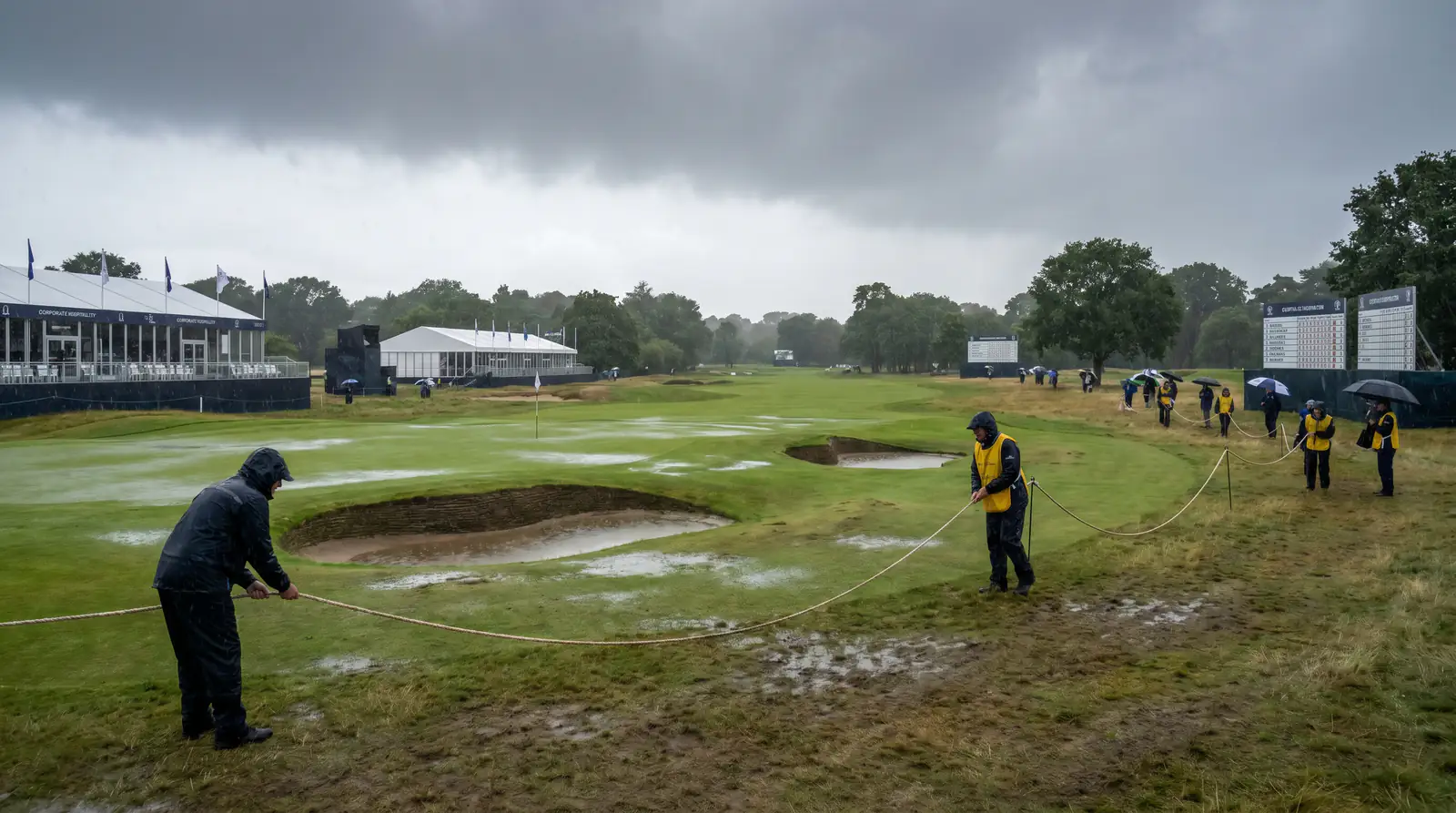 Suspension of play horn at a soaked parkland course on Thursday afternoon of an opening tournament round
