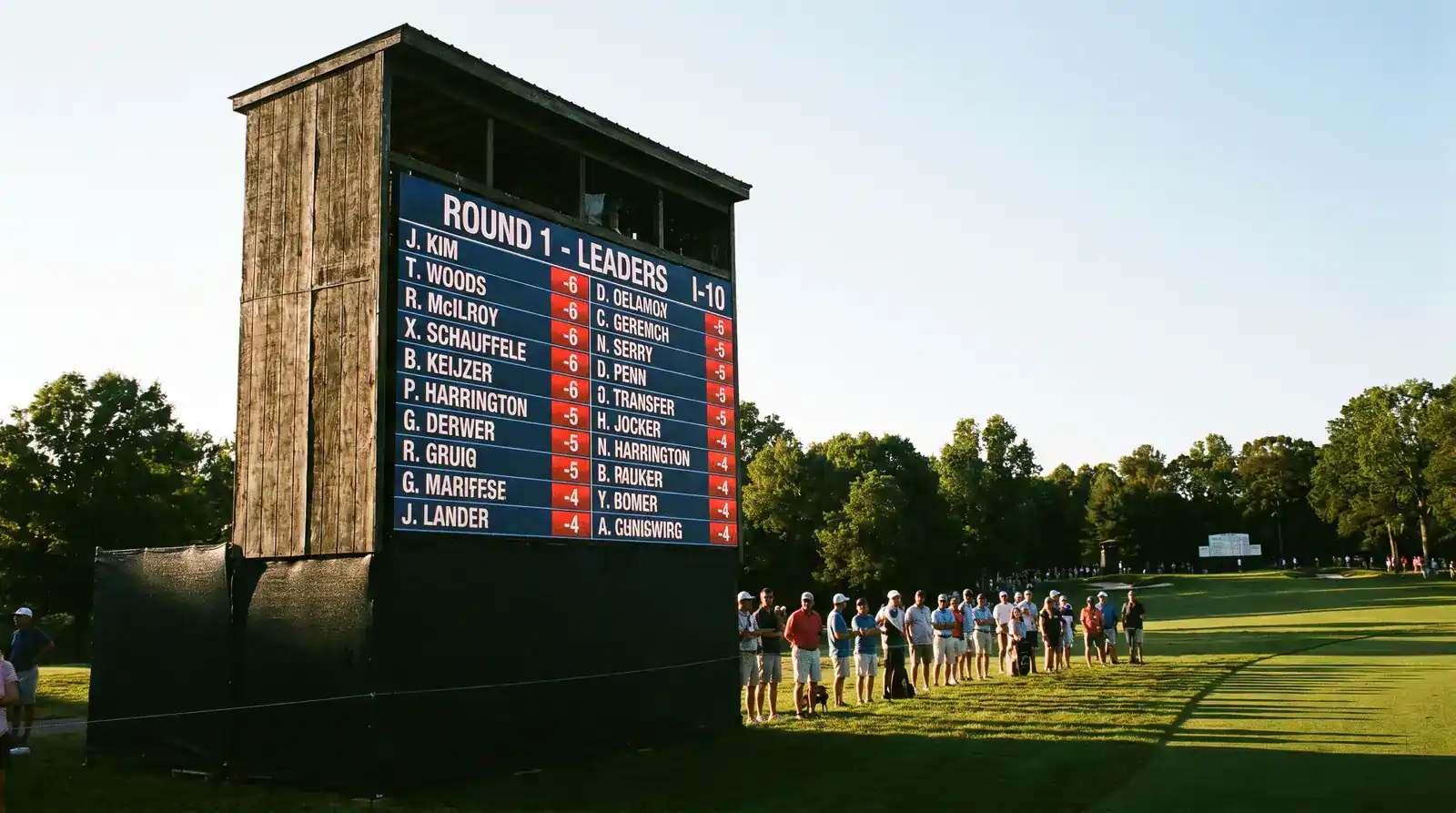 Thursday evening round-one leaderboard with several players sharing the lead after an opening day at a parkland tournament