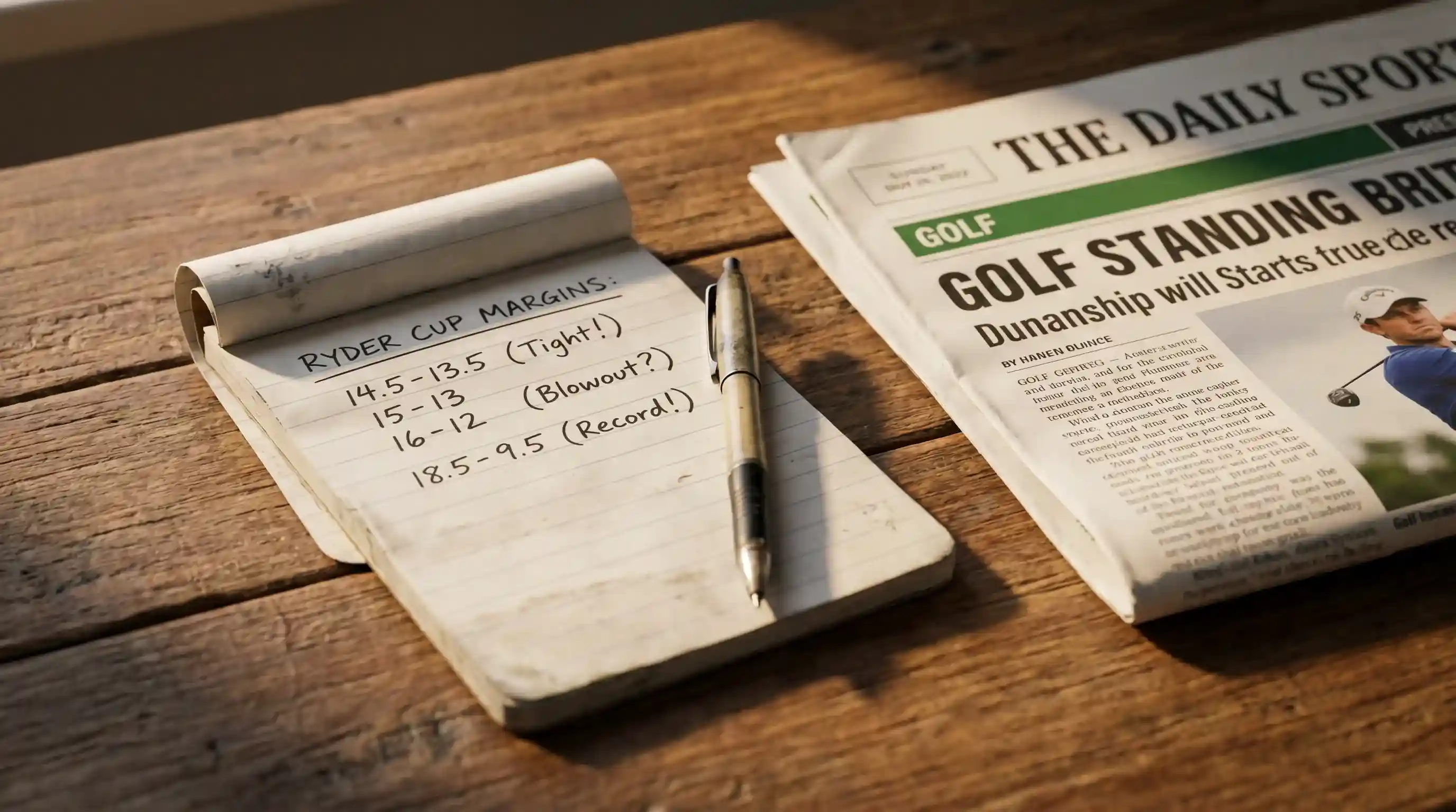 Ryder Cup winning-margin betting board on a UK punter's desk with handwritten notes on possible final score splits