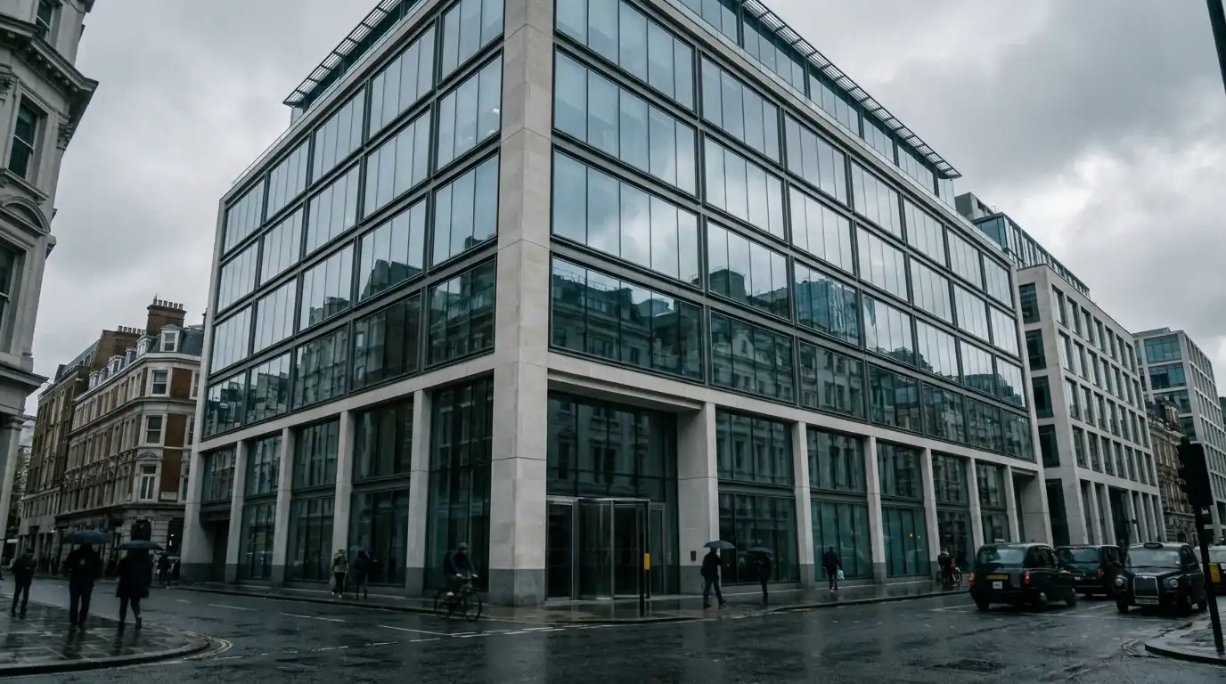 Modern office building exterior in central London under overcast British skies suggesting a regulatory headquarters