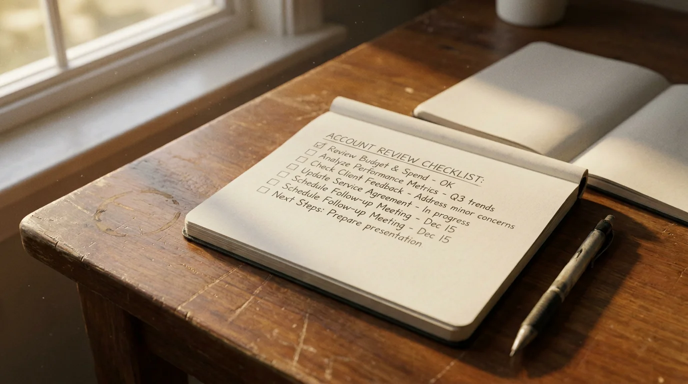 Open notebook on a desk with a handwritten account review checklist a UK punter uses to stay ahead of affordability checks