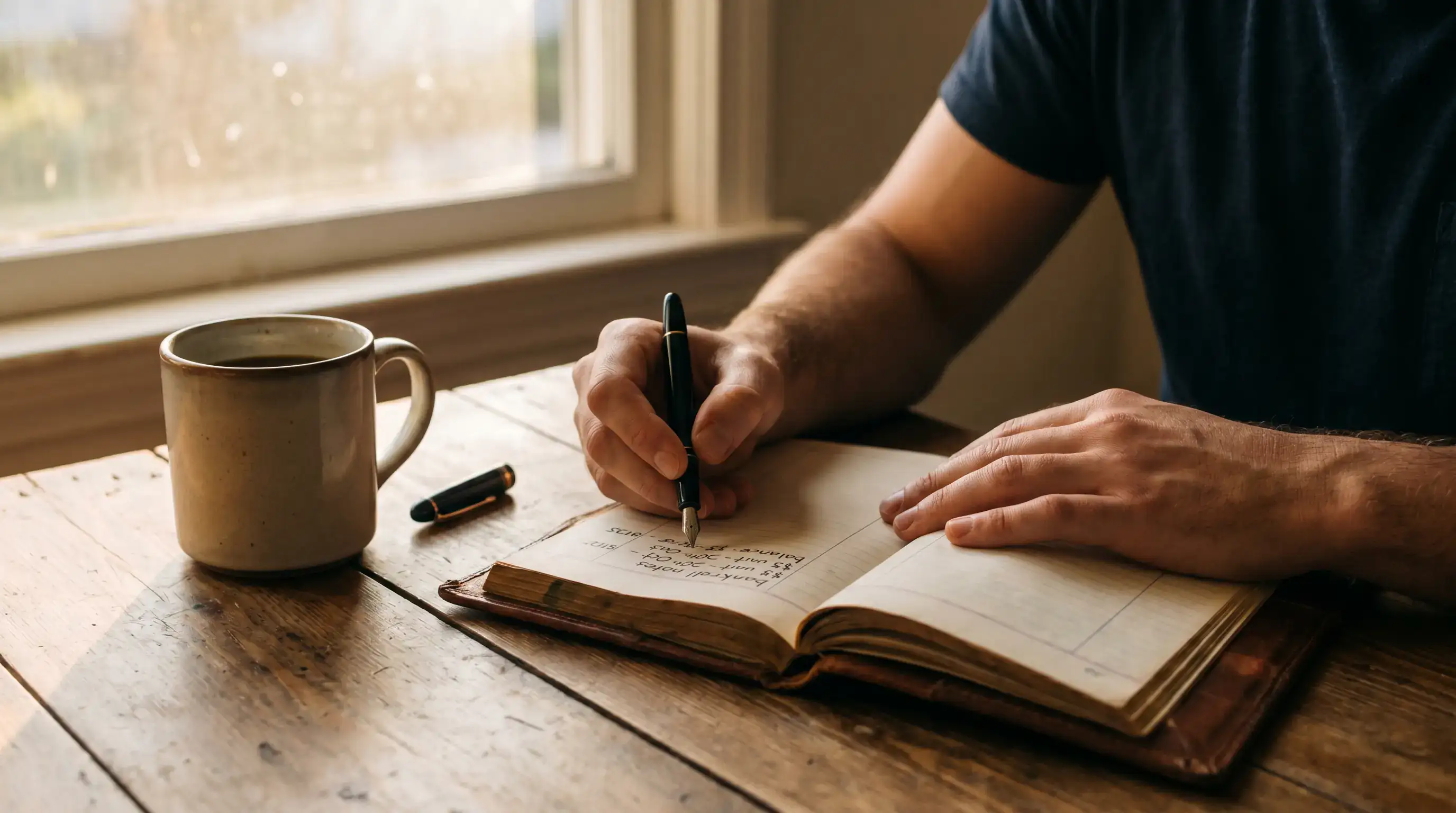 UK punter writing small unit-size bankroll notes in a ledger for a niche thin-liquidity market like the Solheim Cup